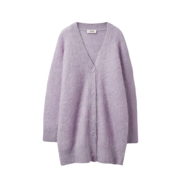 NWOT LONGLINE OVERSIZED MOHAIR CARDIGAN LILAC XS/S - Picture 3 of 15